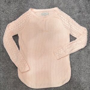 LOFT Women's Light Pink Lace Sleeve Sweater